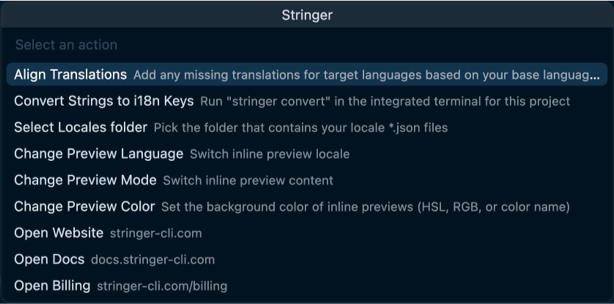 Stringer menu options