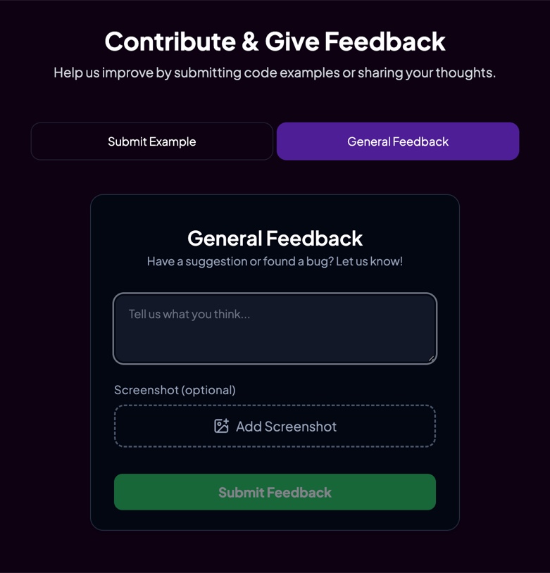 General feedback screen