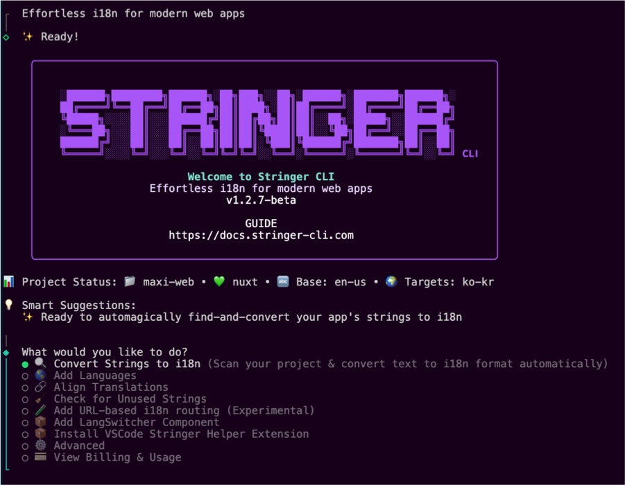 Stringer CLI main interface